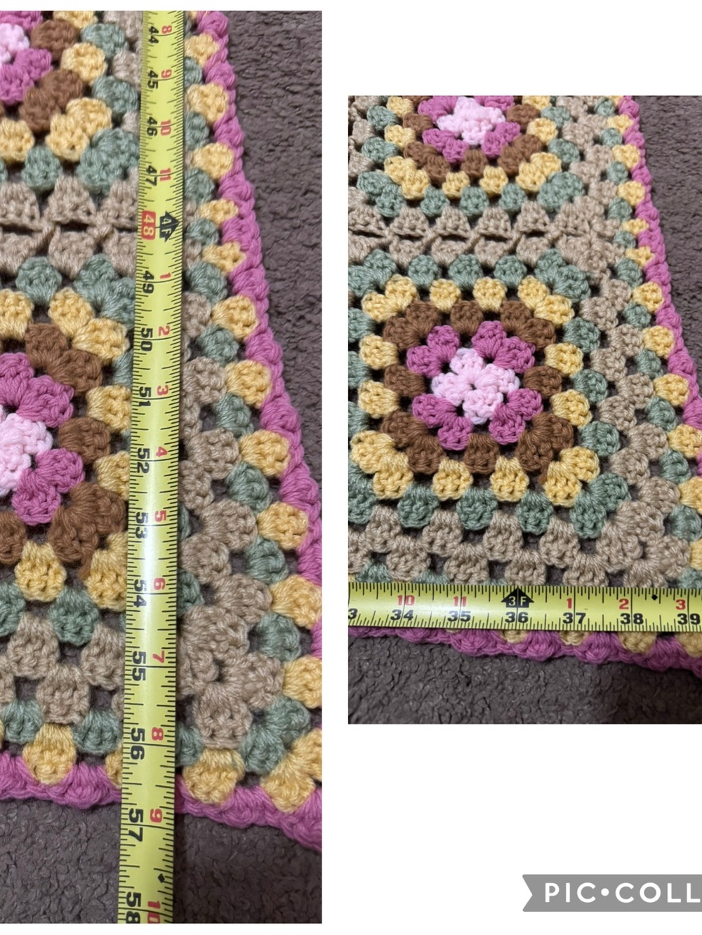 Handmade Blanket-Crocheted Granny Square-Pink/Brown/Green/Yellow-Gently Used - Picture 17 of 17